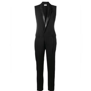 Saint Laurent Paris Tuxedo Jumpsuit size FR 34 Black Wool Leather trim Pants
